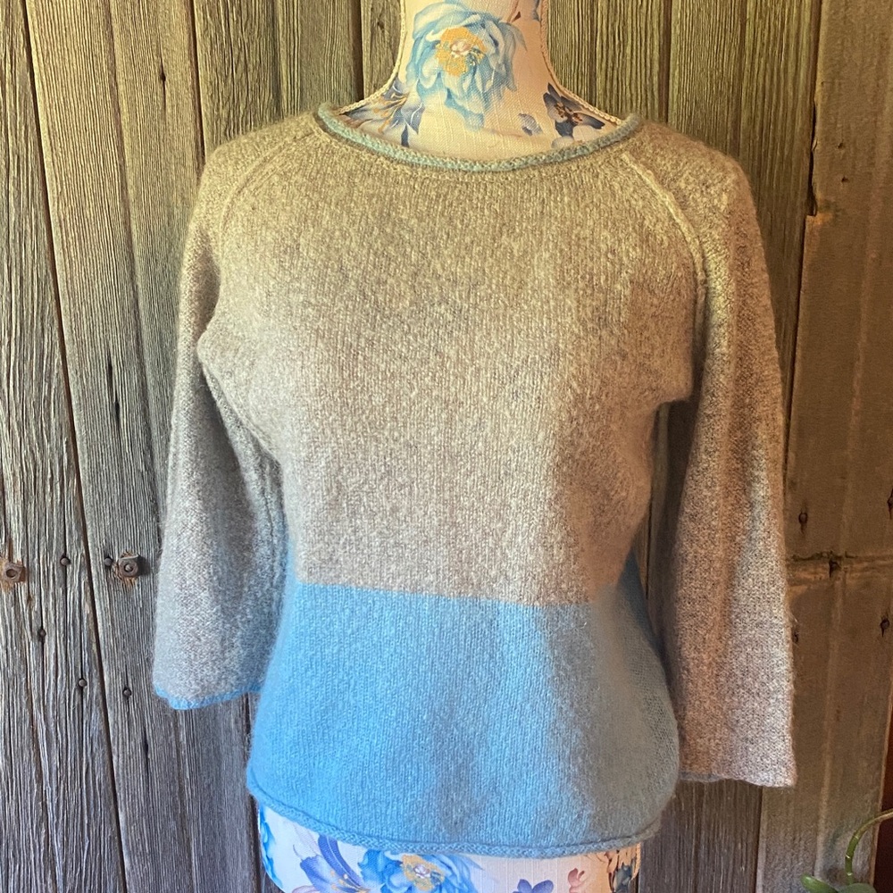 Sundance Heather Gray and Sky Blue Mohair Sweater